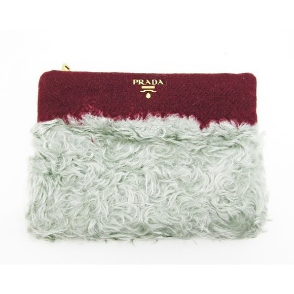 Prada Mohair Wool Clutch Bag Grey Red - Picture 1 of 6